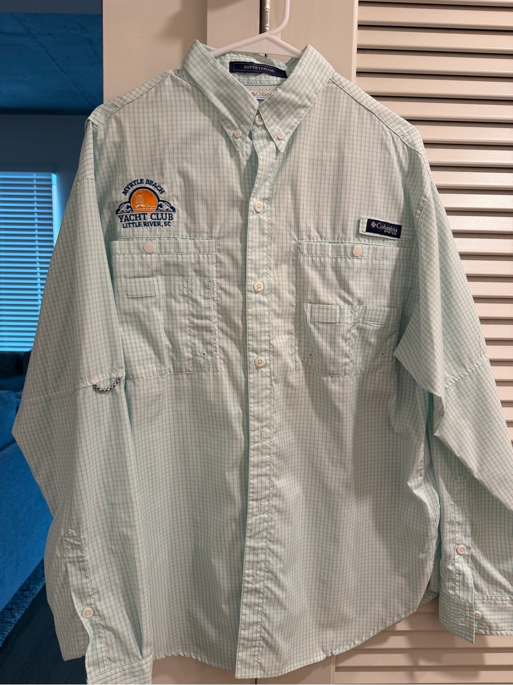 Columbia Men's Mint Green Plaid Button-Down Fishing Shirt